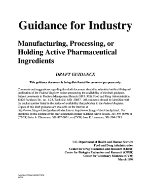 Manufacturing Processing or Holding Active Pharmaceutical Ingredients Fda Guidance  Form
