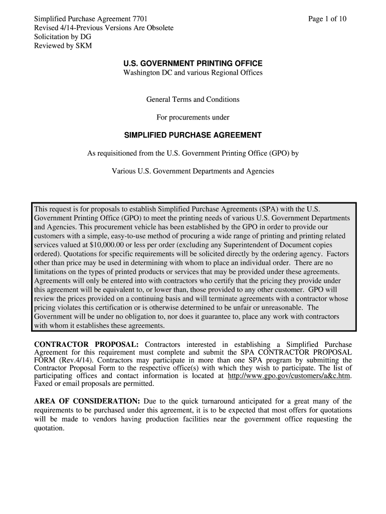SPA 7701  U S Government Printing Office  Gpo  Form