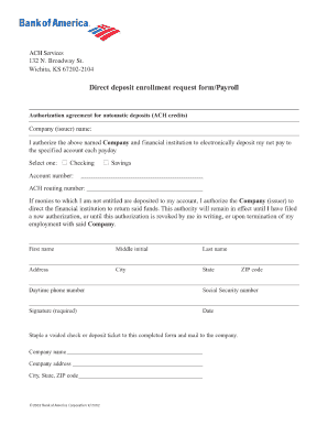 Bank of America Payroll  Form