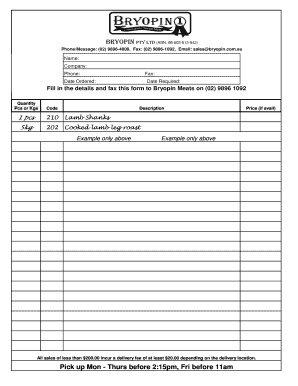 Material List Template  Form