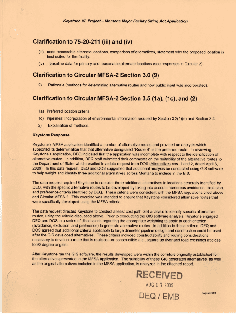 Keystone XL Steele City US Segment  DEQ  Deq Mt  Form