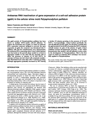 Antisense RNA Inactivation of Gene Expression of a Cell Cell Adhesion Jcs Biologists  Form