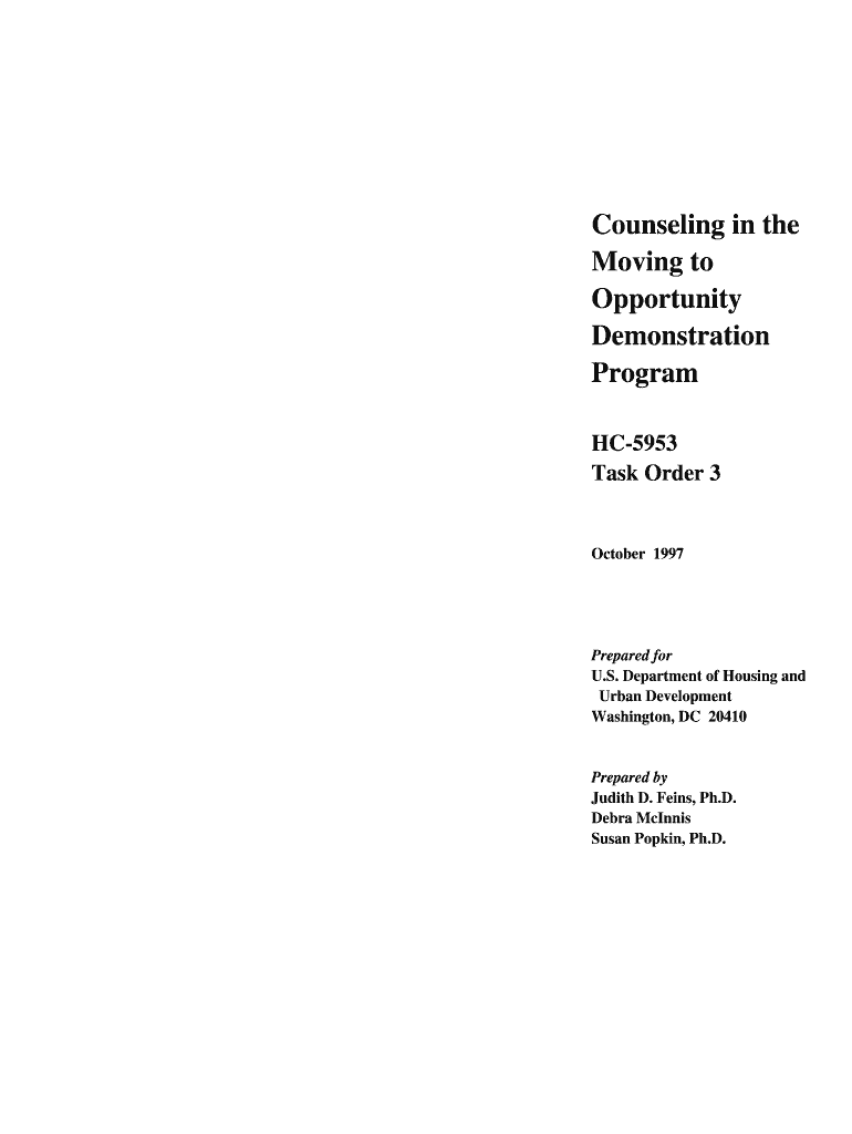 Counseling in the Moving to Opportunity Demonstration Program  Nber  Form