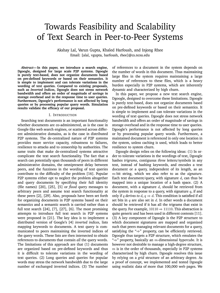 Towards Feasibility and Scalability of Text Search in WWW4 Server Www4 Ncsu  Form