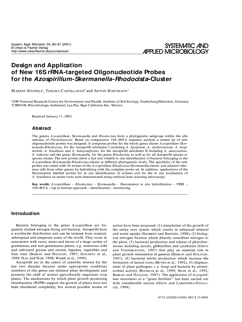 Design and Application of New 16s Rrna Targeted Oligonucleotide Probes for the Azospirillum Skermanella Rhodocista Cluster Form
