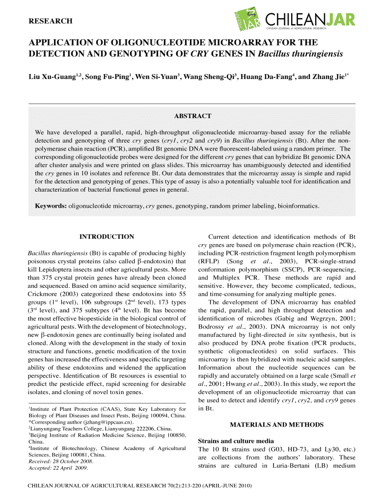 Application of Oligonucleotide Microarray for the Detection and Genotyping of Cry Genes in Bacillus Thuringiensis Form