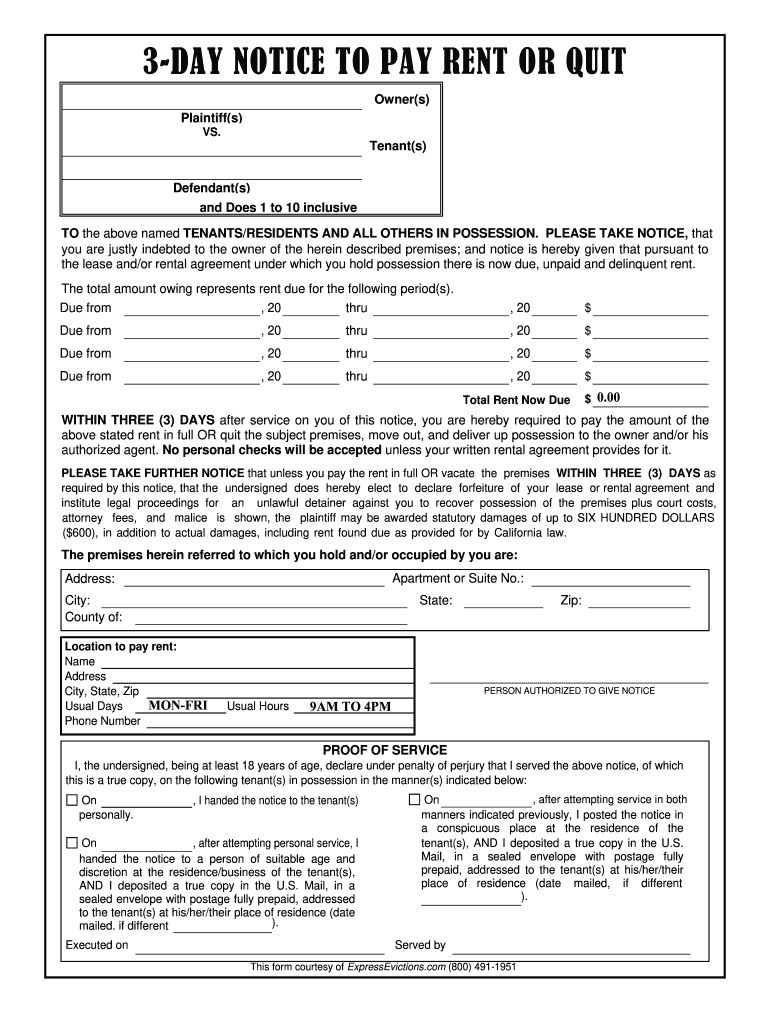 Printable 3 Day Notice  Form