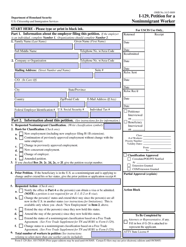  Form I129 2005