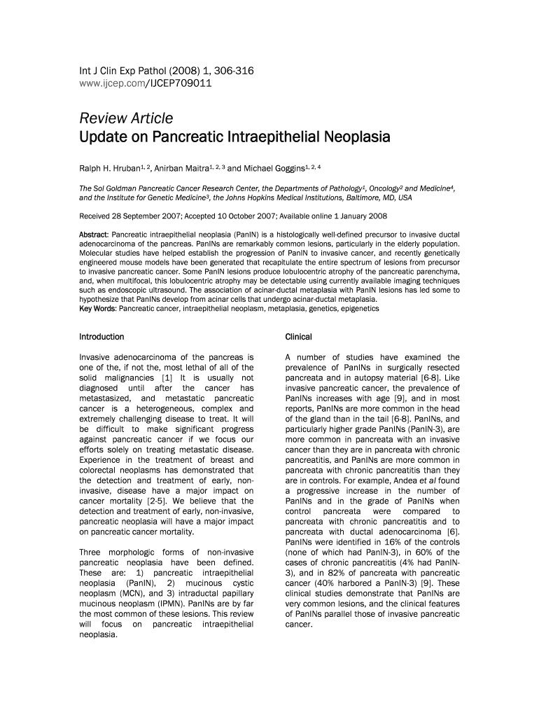 Update on Pancreatic Intraepithelial Neoplasia  Form