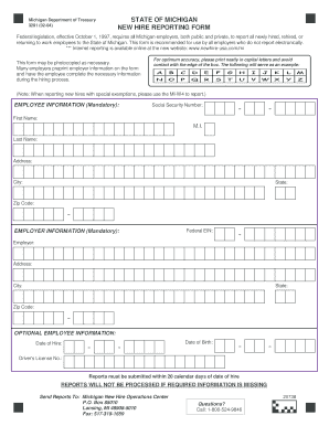 State of Michigan New Hire Reporting Form