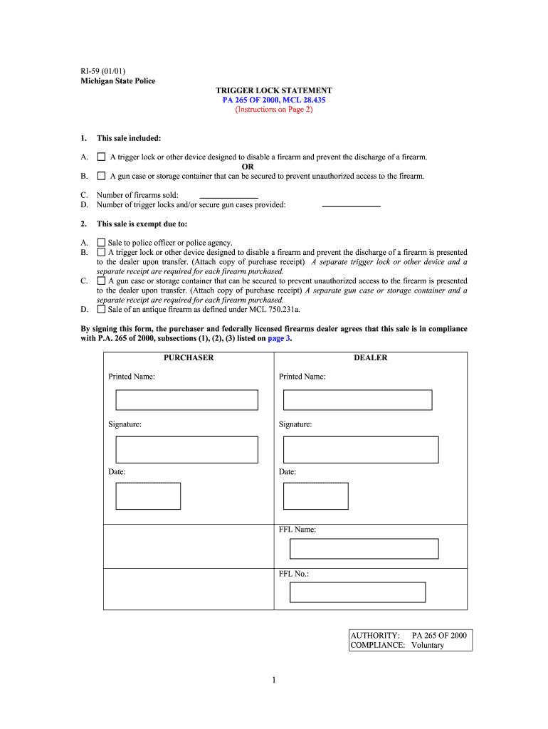 Michigan Trigger Lock Statement  Form