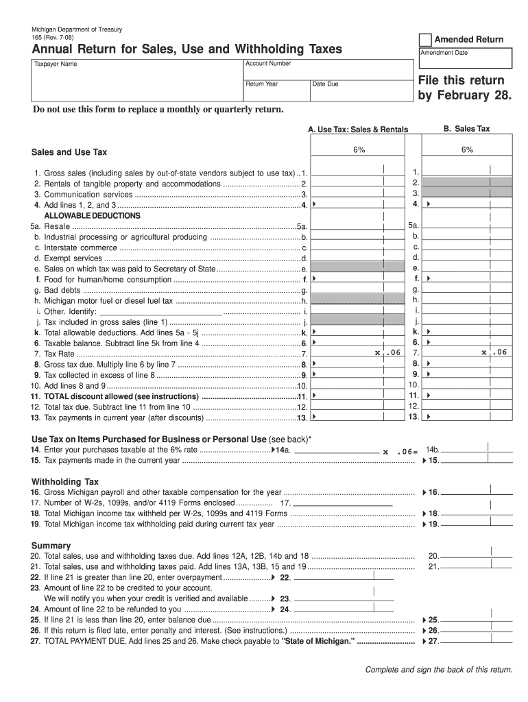 Michigan Form 165