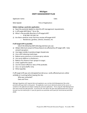 Drift Management Plan Form