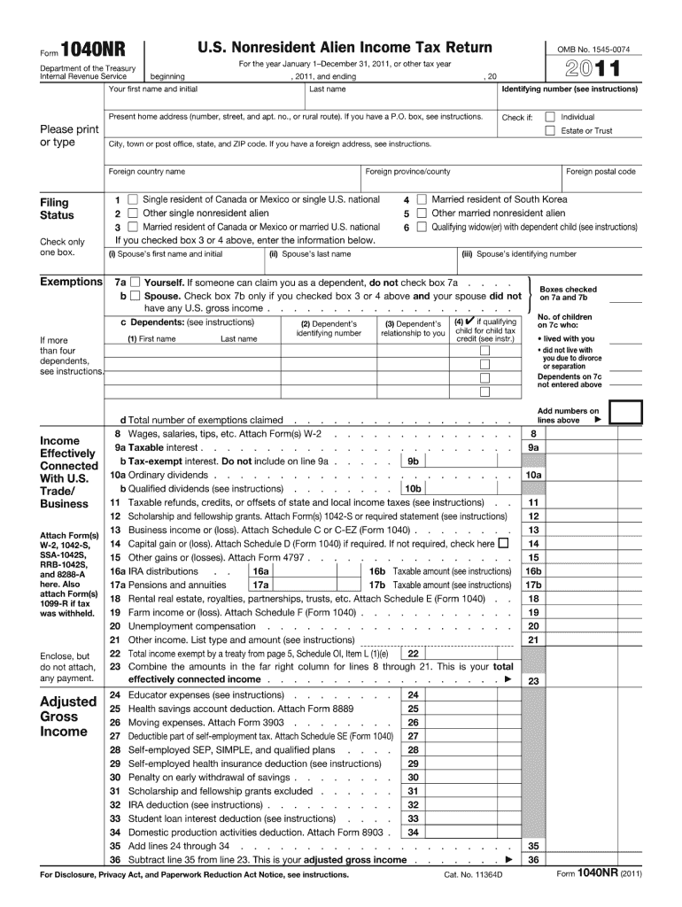  1040nr Form 2011