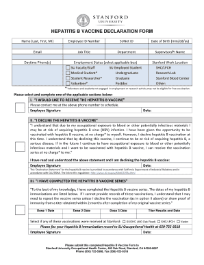 Hepatitis B Vaccine Record Form