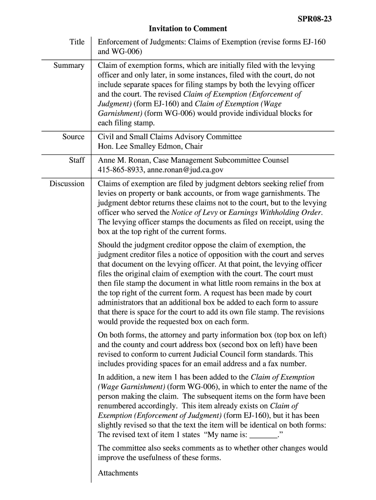  Ej 160 Claim of Exemption on Line Fillable Form 2008-2024