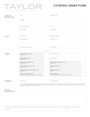 Catering Ordes Forms Cover Sheet