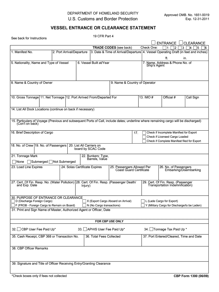 Cbp Form 1300