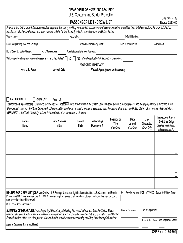  Usa Crewlist I 418 Form 2019-2024