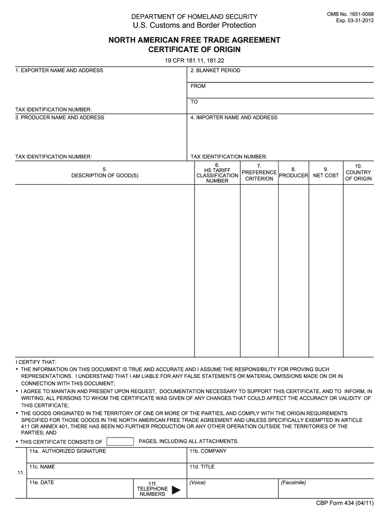  Nafta Certificate Template Form 2020-2024