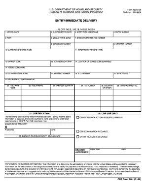 Cbp Form 3461