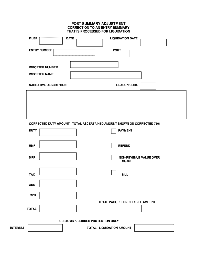 Post Entry Amendment Form