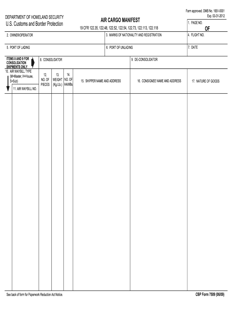  How to Fill in Cargo Manifest  Form 2009