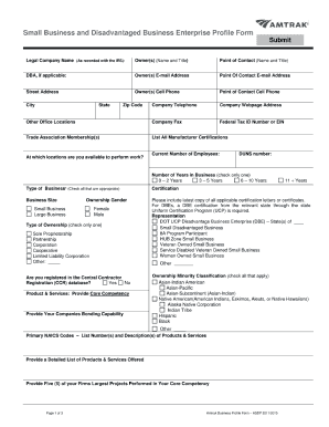 Amtrak Small Business and Disadvantaged Business Enterprise Profile Form