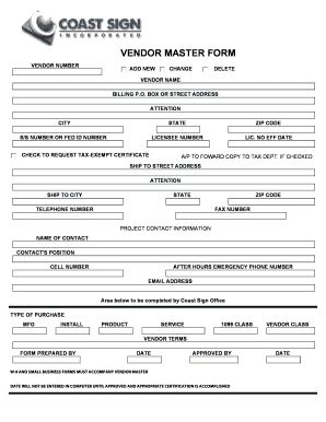  Vendor Creation Form 2011