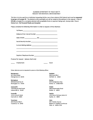 Alabama Public Safety Driver Abstract by Mail R Form
