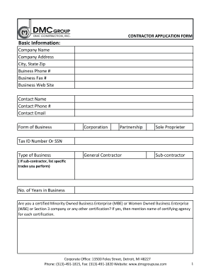 Subcontractor Application Form