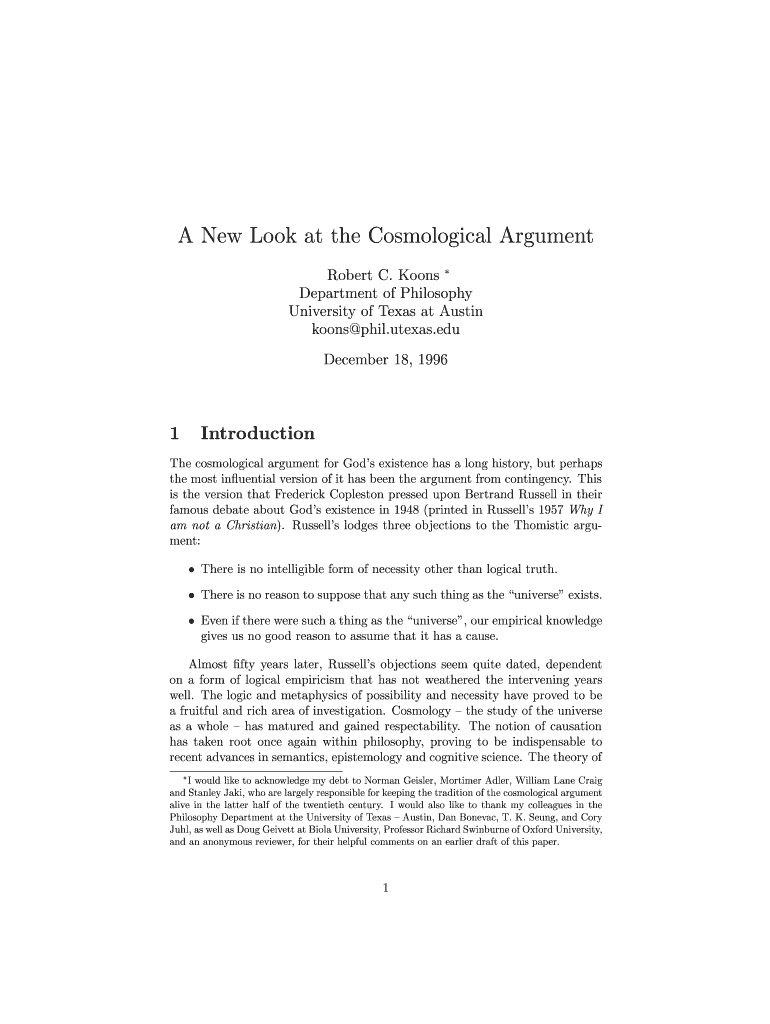 A New Look at the Cosmological Argument PDF Form
