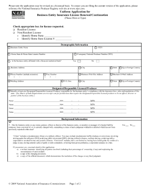 Naic Uniform Application for Business Entity License Registration