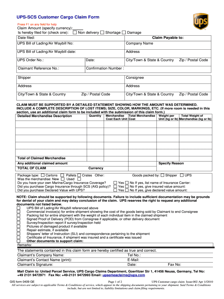  Ups Claim Form 2010-2024