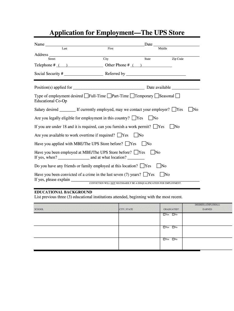 Ups Application Form