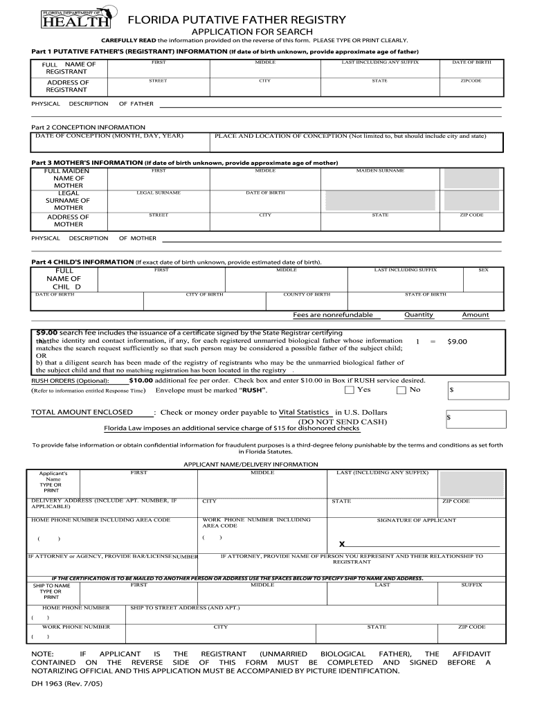 Florida Putative Father Registry  Form