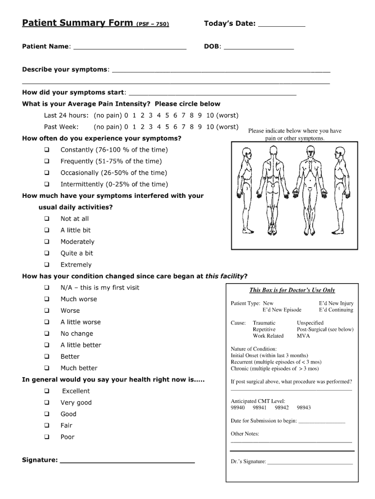 Myoptumhealthphysicalhealth Patient Summary Form