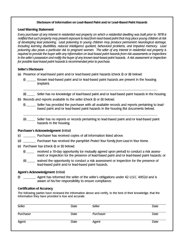 Lead Based Paint Disclosure Form