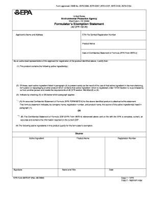 Epa Form 8570 27 Formulators Exemption