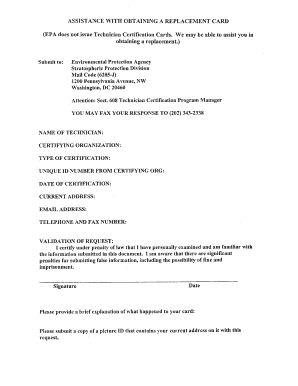 Replacement Epa Card  Form