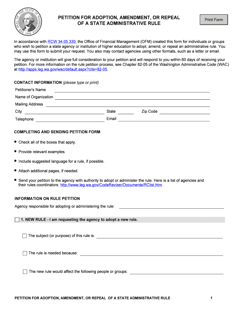 Petition for Rule Making  Office of Financial Management  Ofm Wa  Form