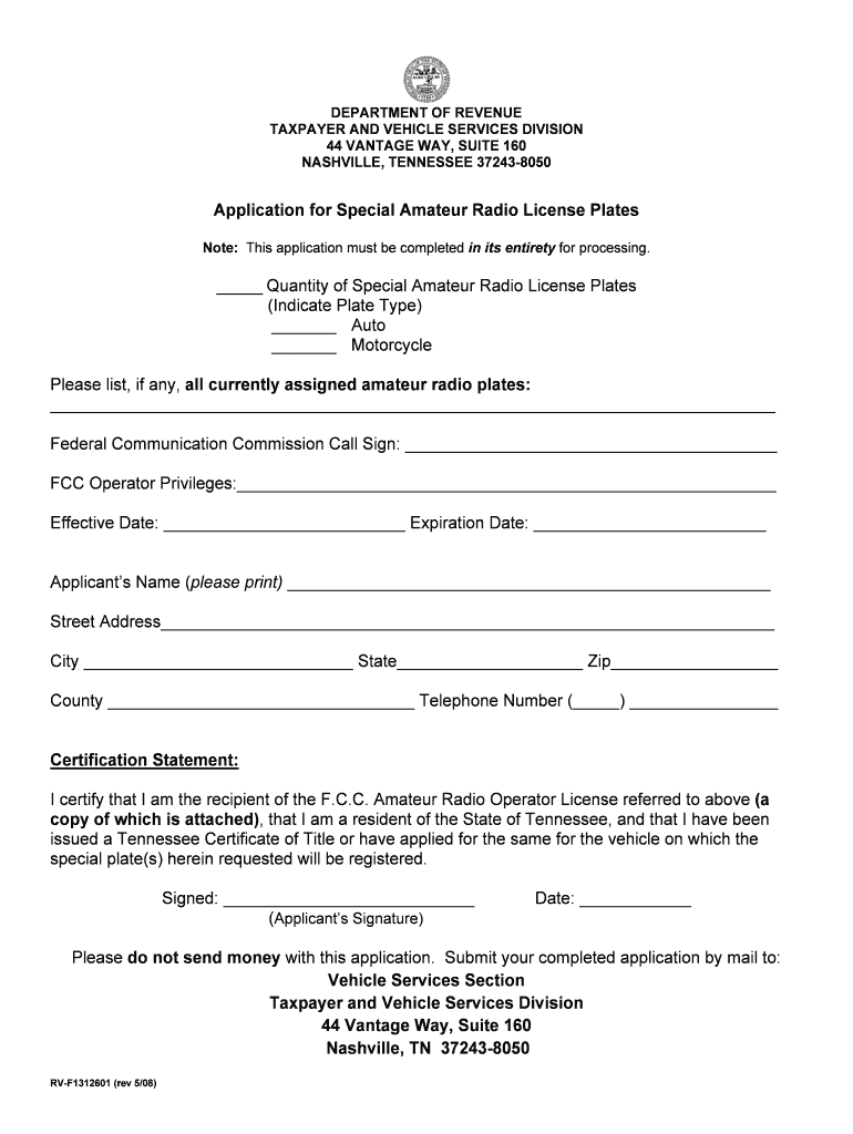 Application for Special Amateur Radio License Plates Application for Special Amateur Radio License Plates  Knoxcounty  Form