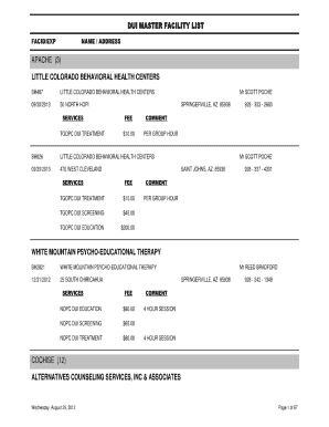 Dui Facilities List Arizona Form