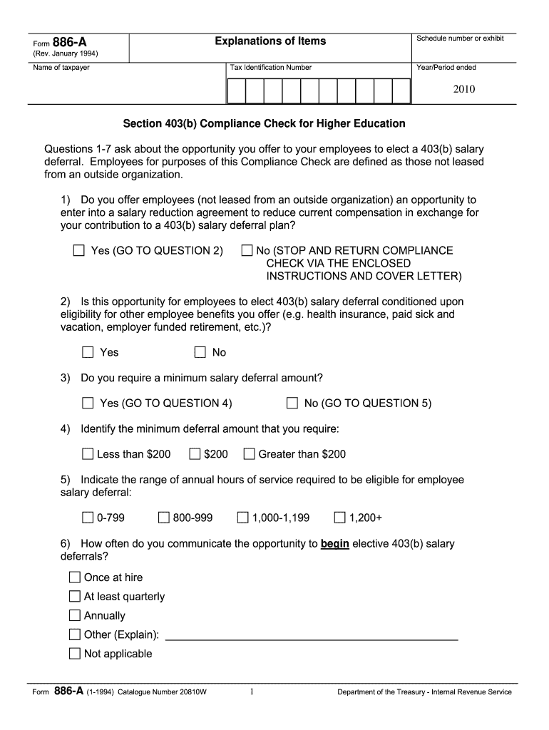 Form 886 a Worksheet