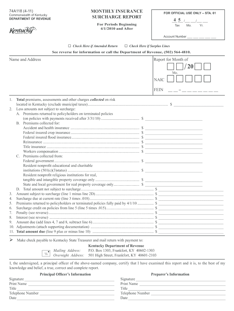  Kentucky Annual Surcharge Report  Form 2011