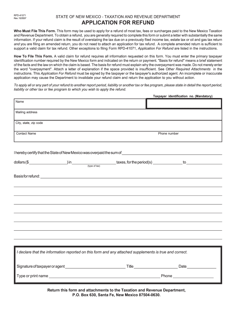  New Mexico Tax Rpd 41071 Form 2017