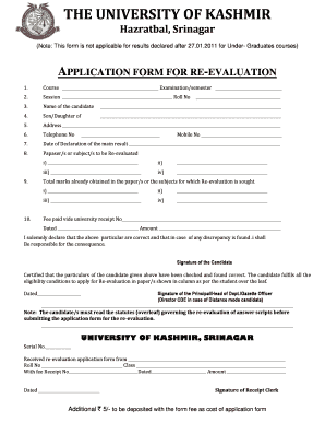 Kashmir University Revaluation Form