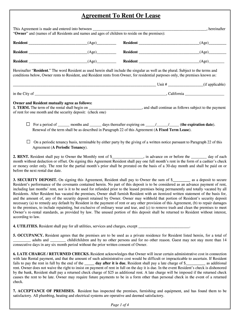 Rent Agreement Sample  Form