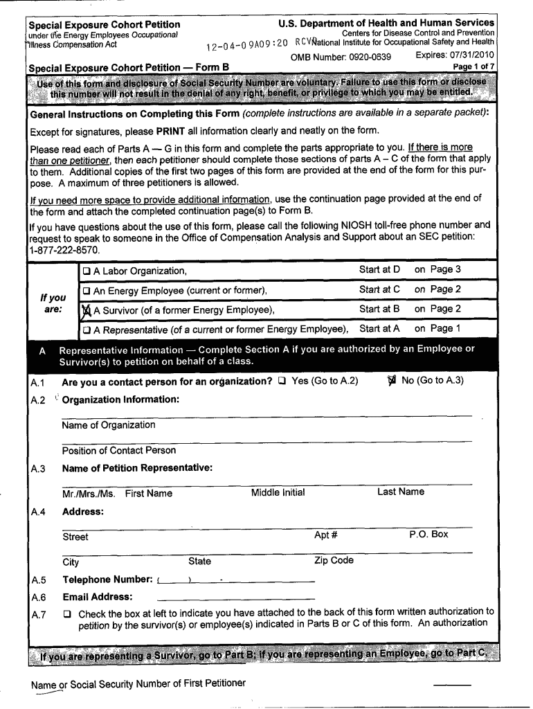 Span Classfby S &#1064 AspanbrSpecialgExposure Cohort Petition Form B G G Z by Page 1 Of'  Cdc