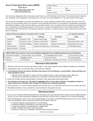 Acute Concussion Evaluation  Form